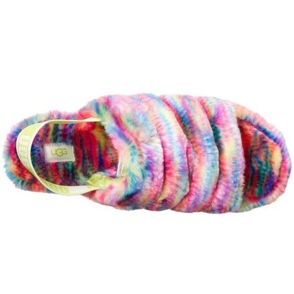 UGG Women's Multicolor Fluff Yeah Pixelate Slide Sandal. Size 7 - Picture 3 of 9